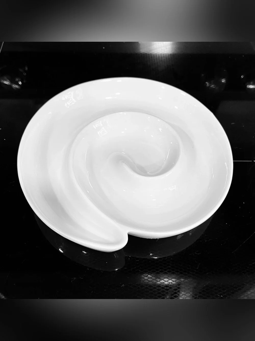 Crate & Barrel White Porcelain Appetizer Serving Set Vintage Spiral & Wavy Rows